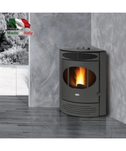 Stufa a pellet angolare ventilata caris "gemma" grigio 10,5 kw